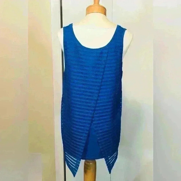 Lemon Tree Women Large Royal Blue Hi low Tank Top Soft Stretch Back Faux Wrap - Picture 6 of 11